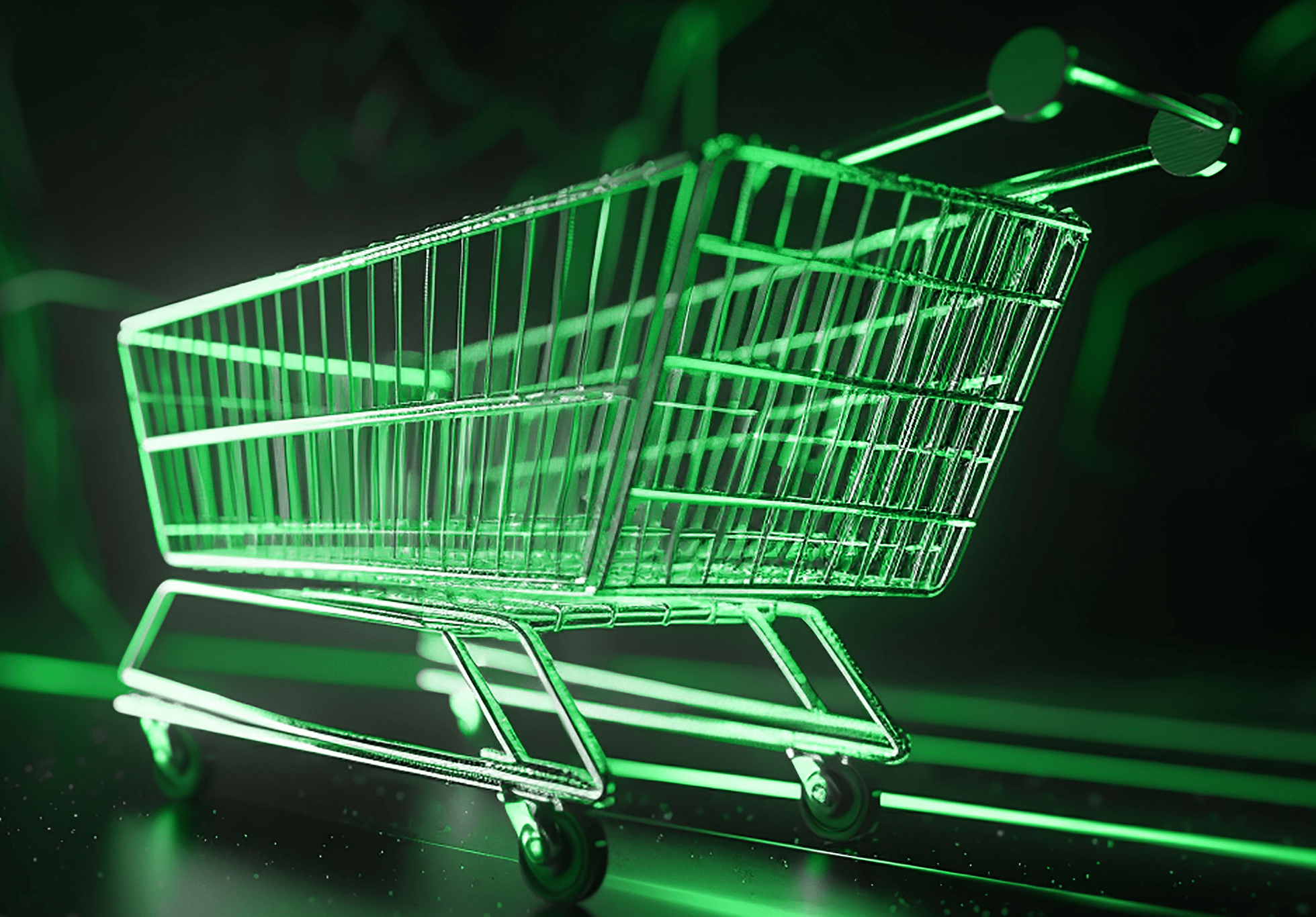 Shopping trolley lit up with green light