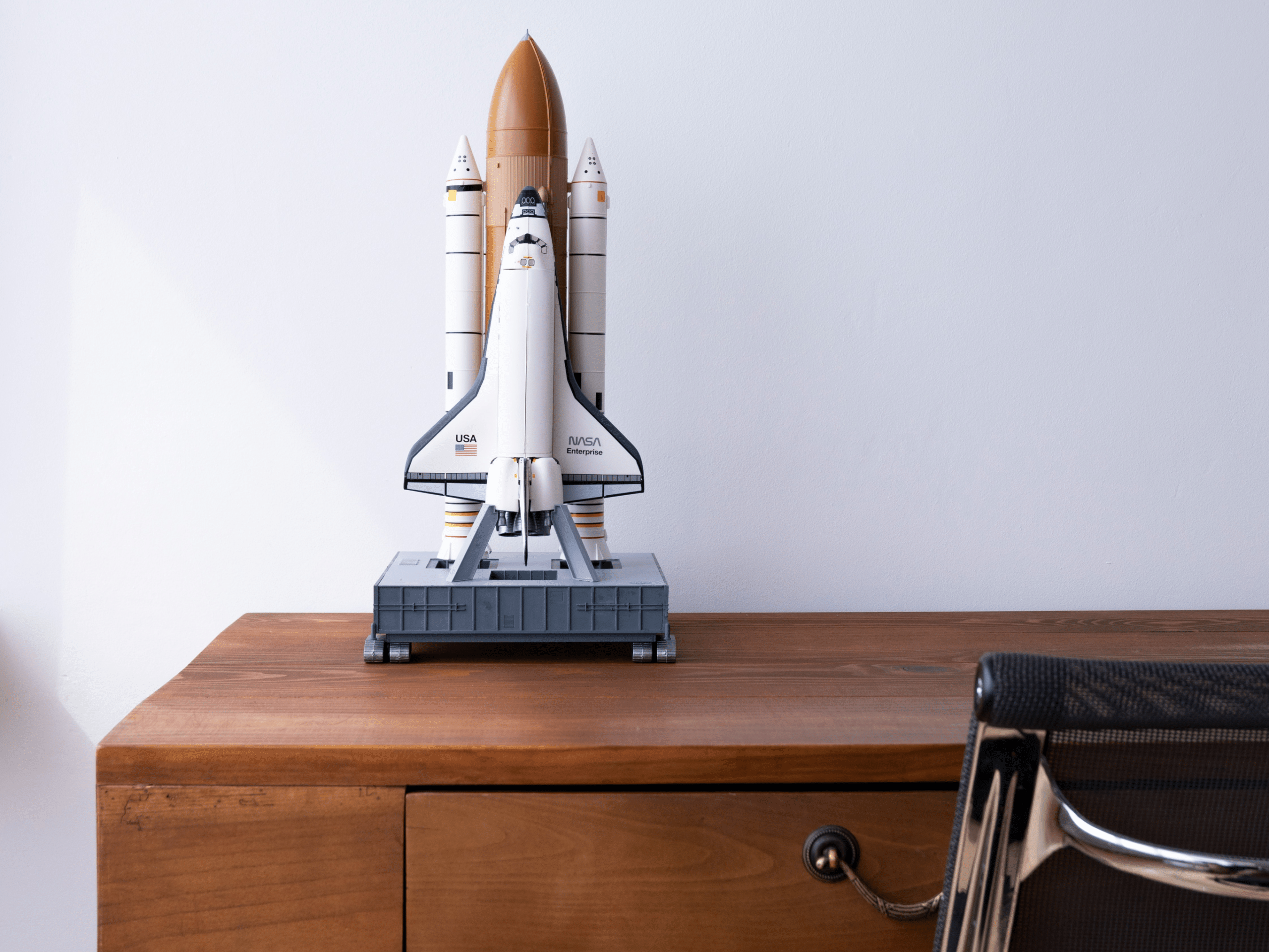 Model of the space shuttle on a sideboard